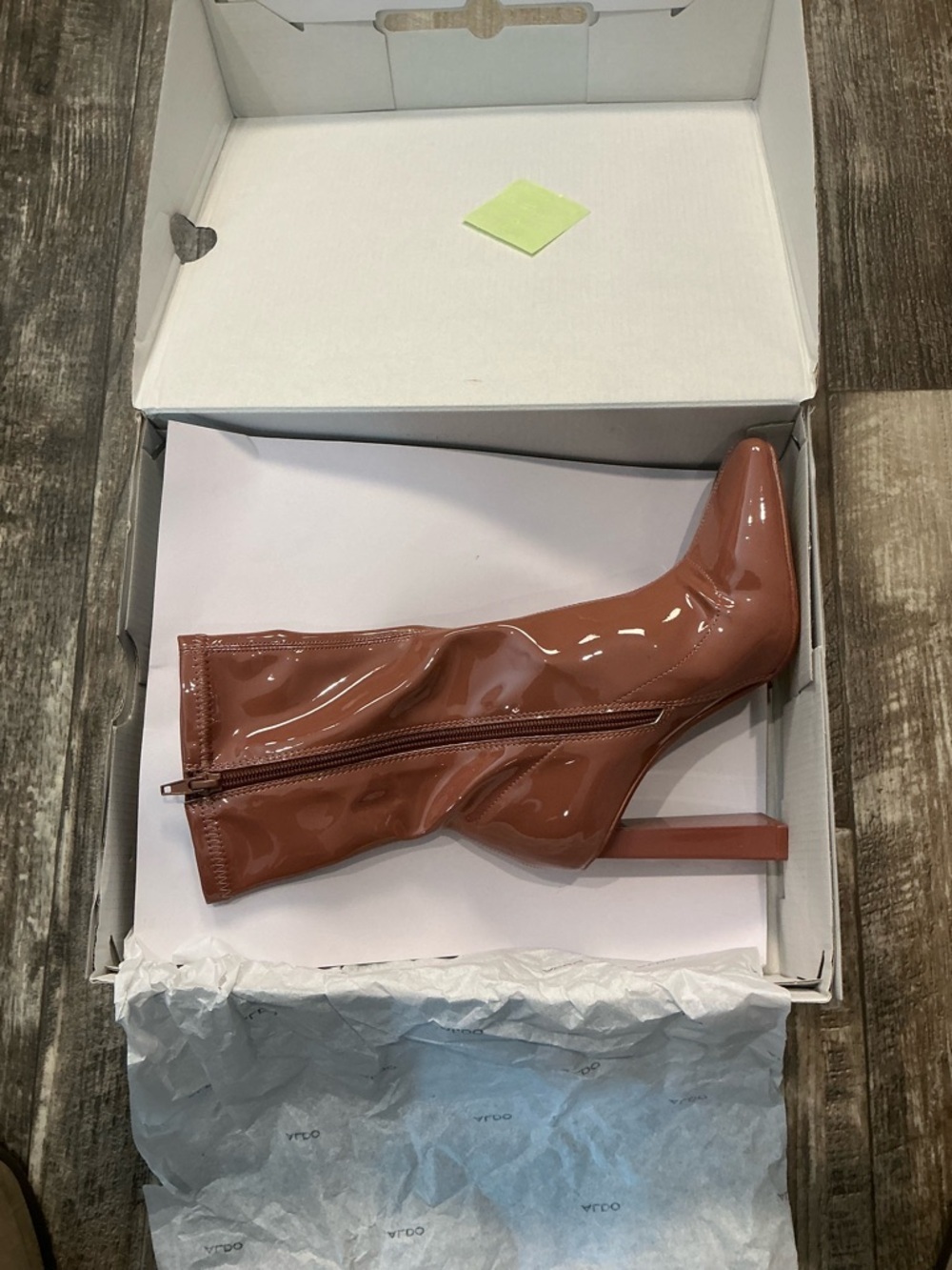 Aldo Glossy Mid-Calf Block Heel Boots in Chestnut Pink Size 6.5 - Picture 14 of 16